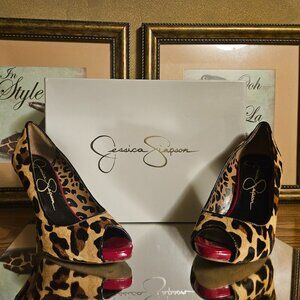🔥 Jessica Simpson Ginger2 Leopard Peep-Toe Stiletto Heels – Size 6M